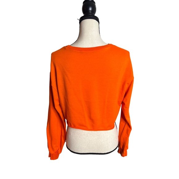Shein Sweater Womens Small Orange Crewneck Pullover Cropped Sweatshirt Cutoff - Picture 5 of 6